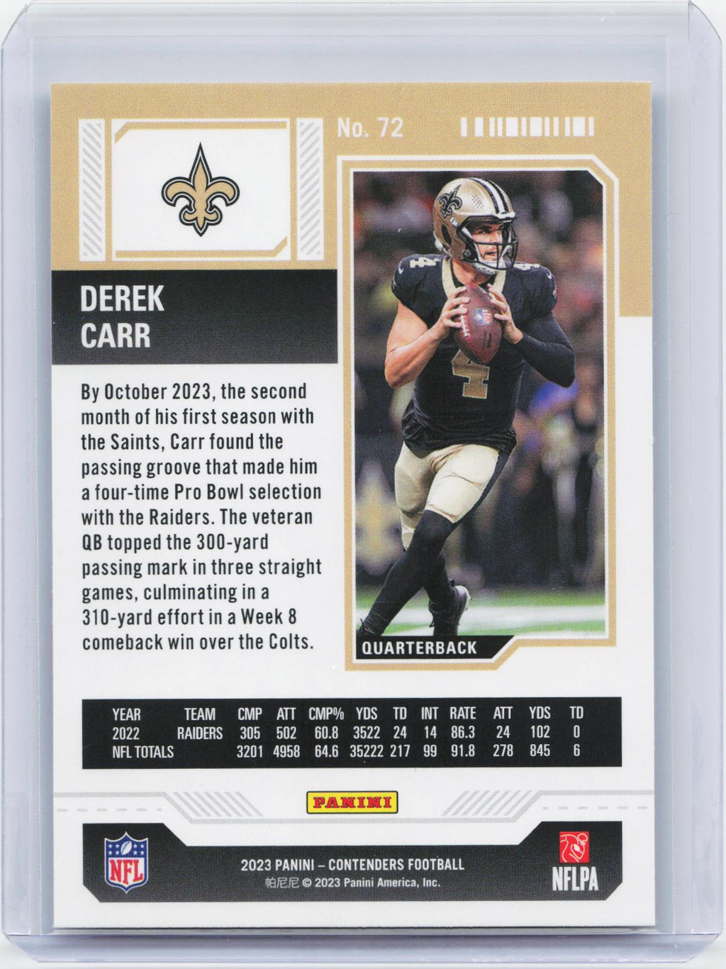 2023 Panini Contenders #72 Derek Carr Game Ticket Bronze