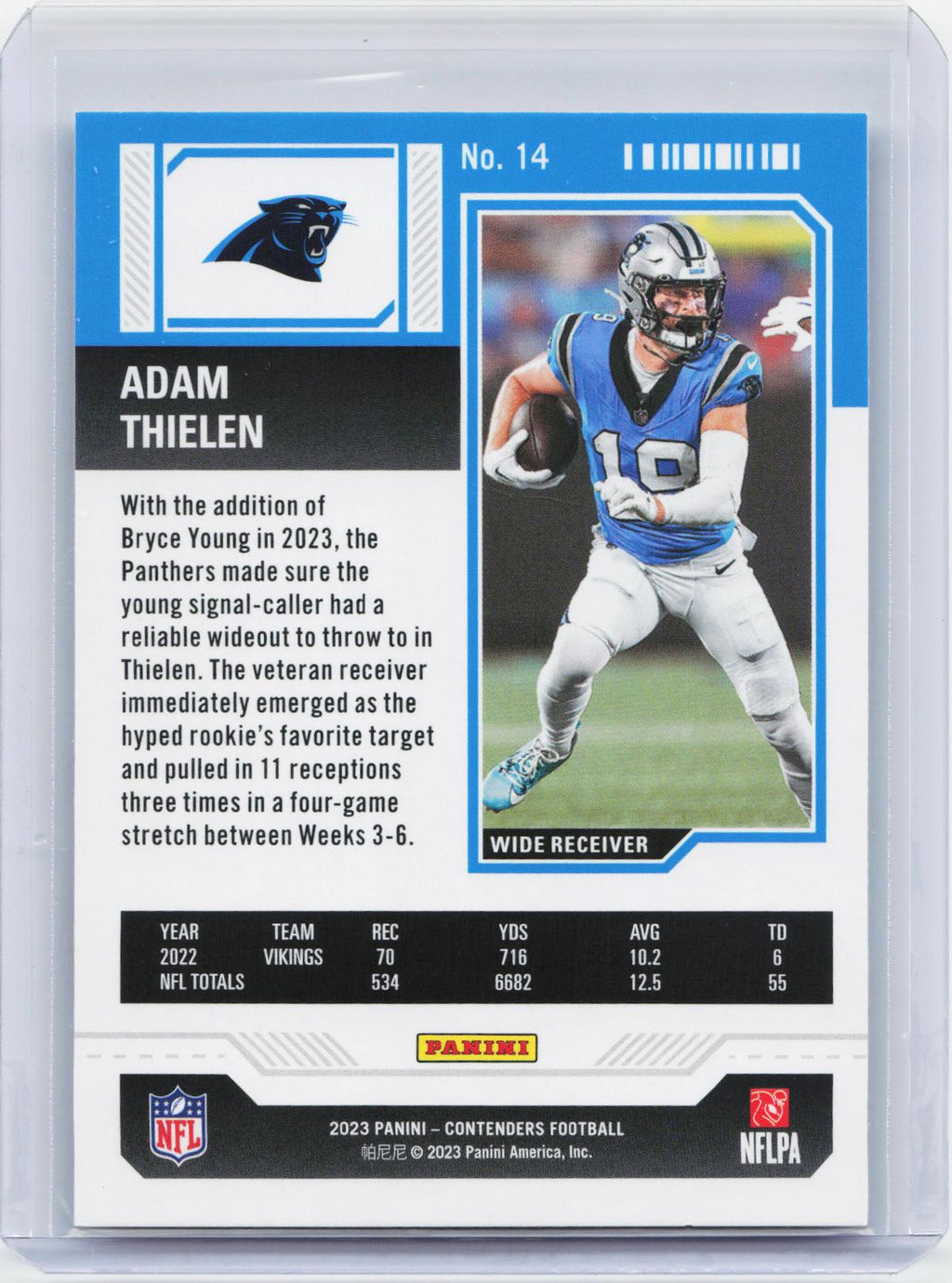 2023 Panini Contenders #14 Adam Thielen Game Ticket Bronze