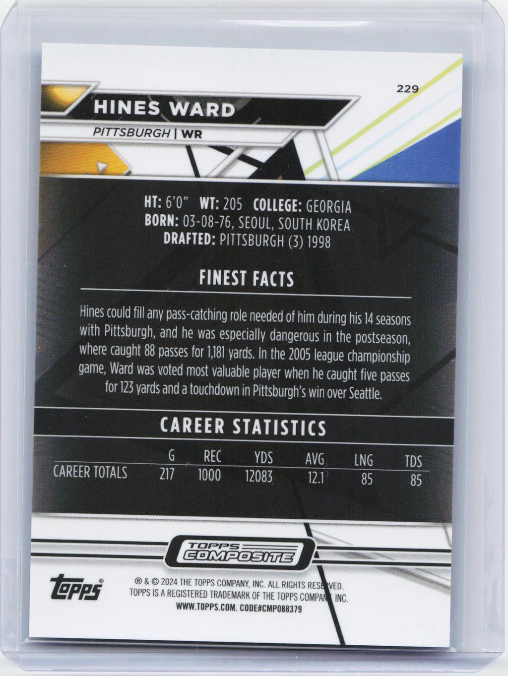 2023 Topps Composite - Finest Blue Refractor #229 Hines Ward #/150
