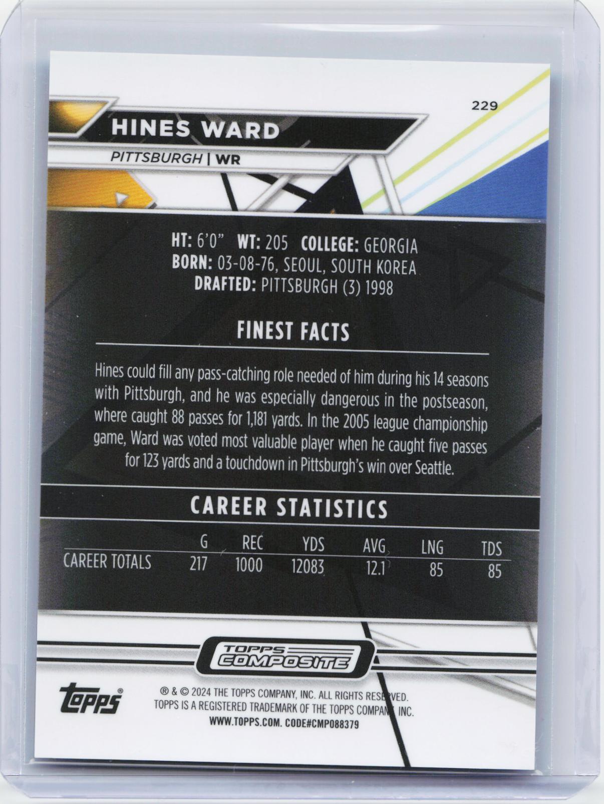 2023 Topps Composite - Finest Blue Refractor #229 Hines Ward #/150