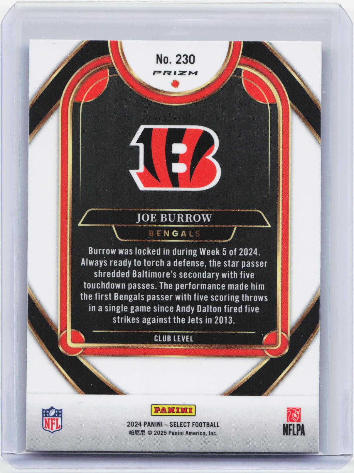 2024 Panini Select #230 Joe Burrow Red & Blue Prizm Shock