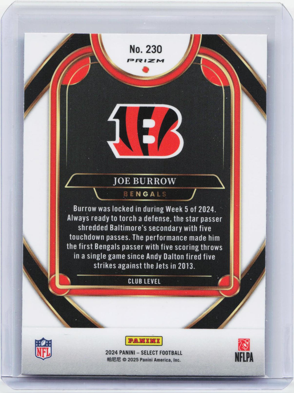 2024 Panini Select #230 Joe Burrow Red & Blue Prizm Shock