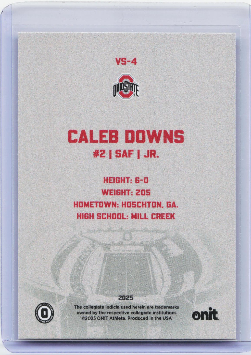 2025 ONIT Athlete Ohio State Buckeyes #VS-4 Caleb Downs Vestige