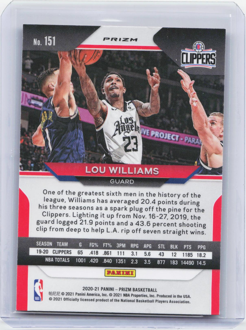 2020-21 Panini Prizm #151 Lou Williams Red Ice Prizms