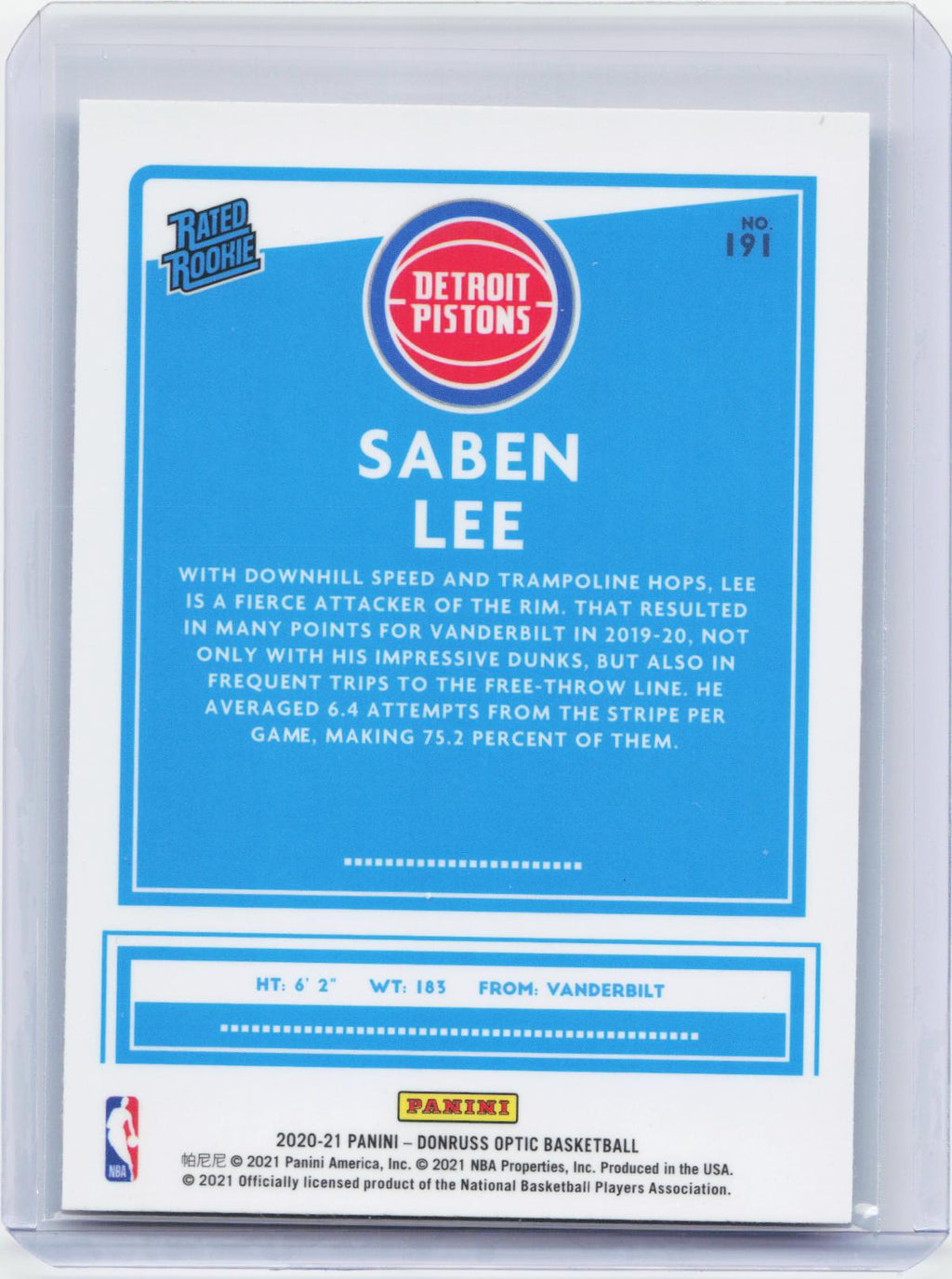 2020-21 Donruss Optic #191 Saben Lee