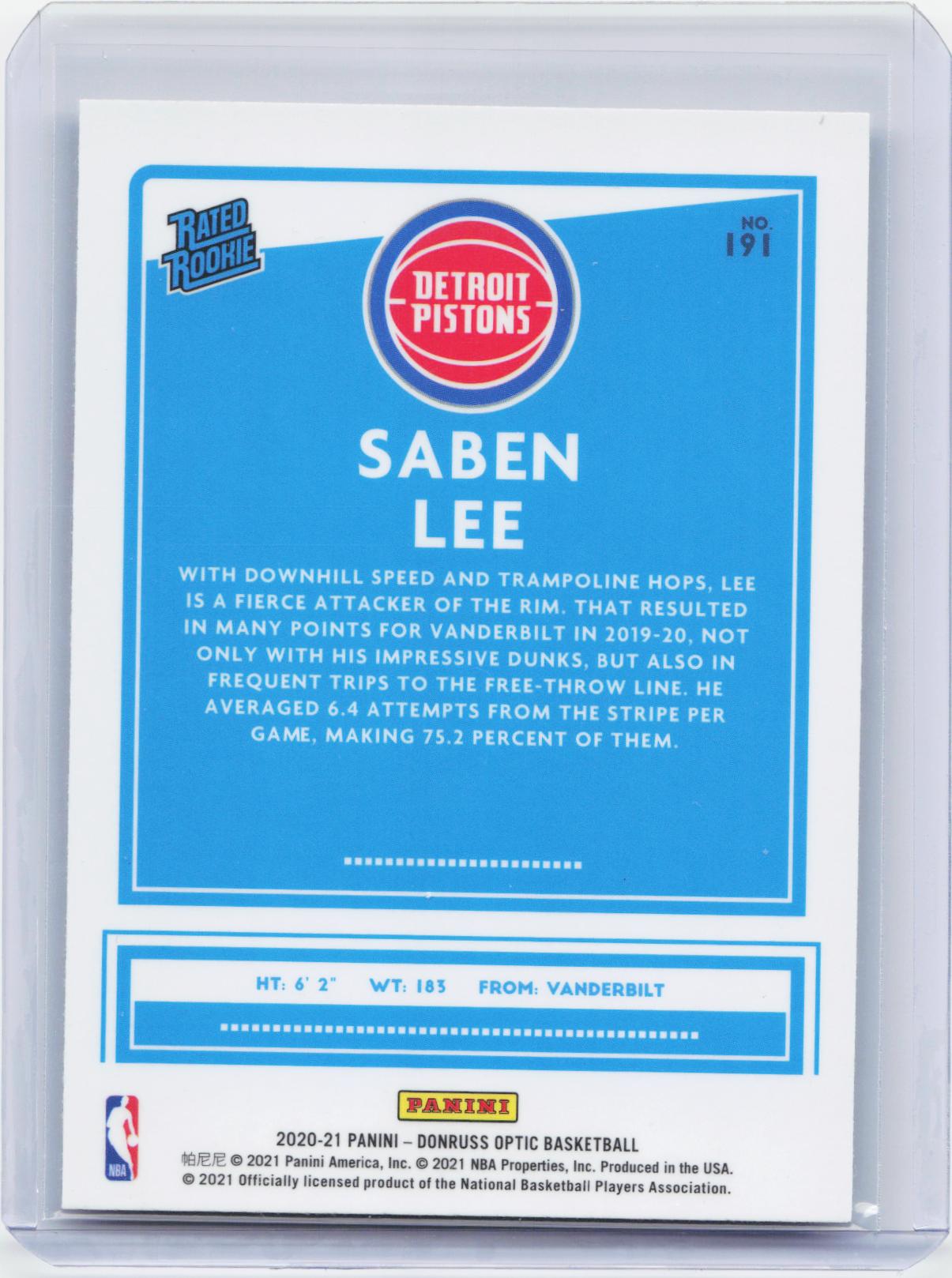2020-21 Donruss Optic #191 Saben Lee