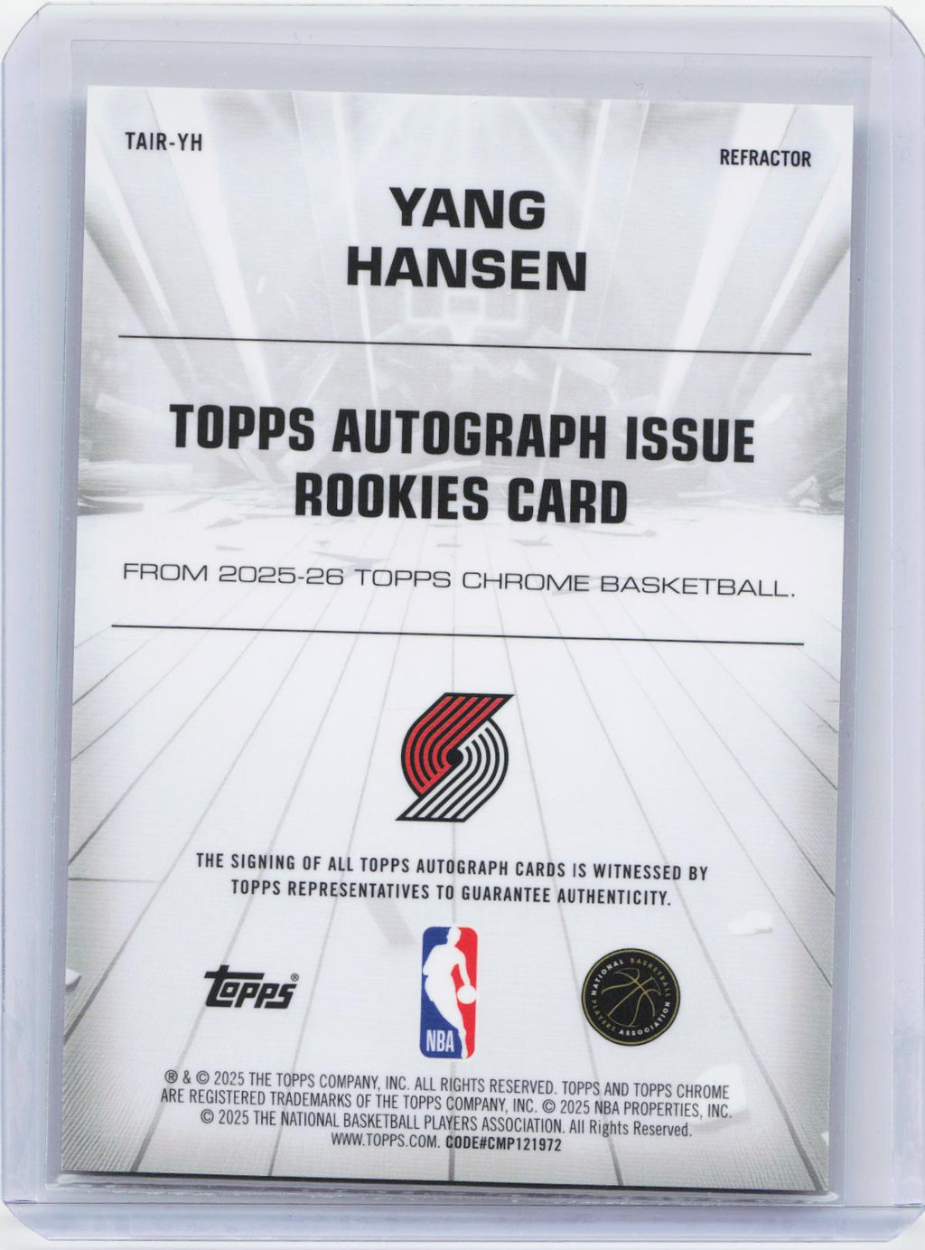 2025-26 Topps Chrome #TAIR-YH Yang Hansen Autograph Issue Rookies