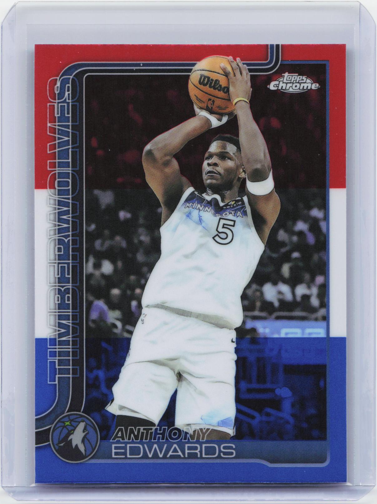 2025-26 Topps Chrome #151 Anthony Edwards Red White and Blue Refractor
