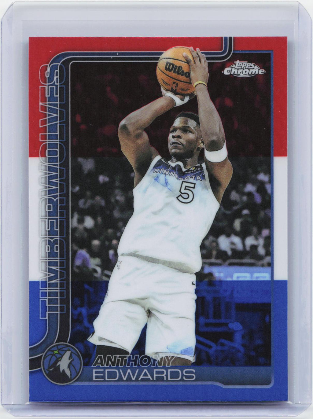 2025-26 Topps Chrome #151 Anthony Edwards Red White and Blue Refractor