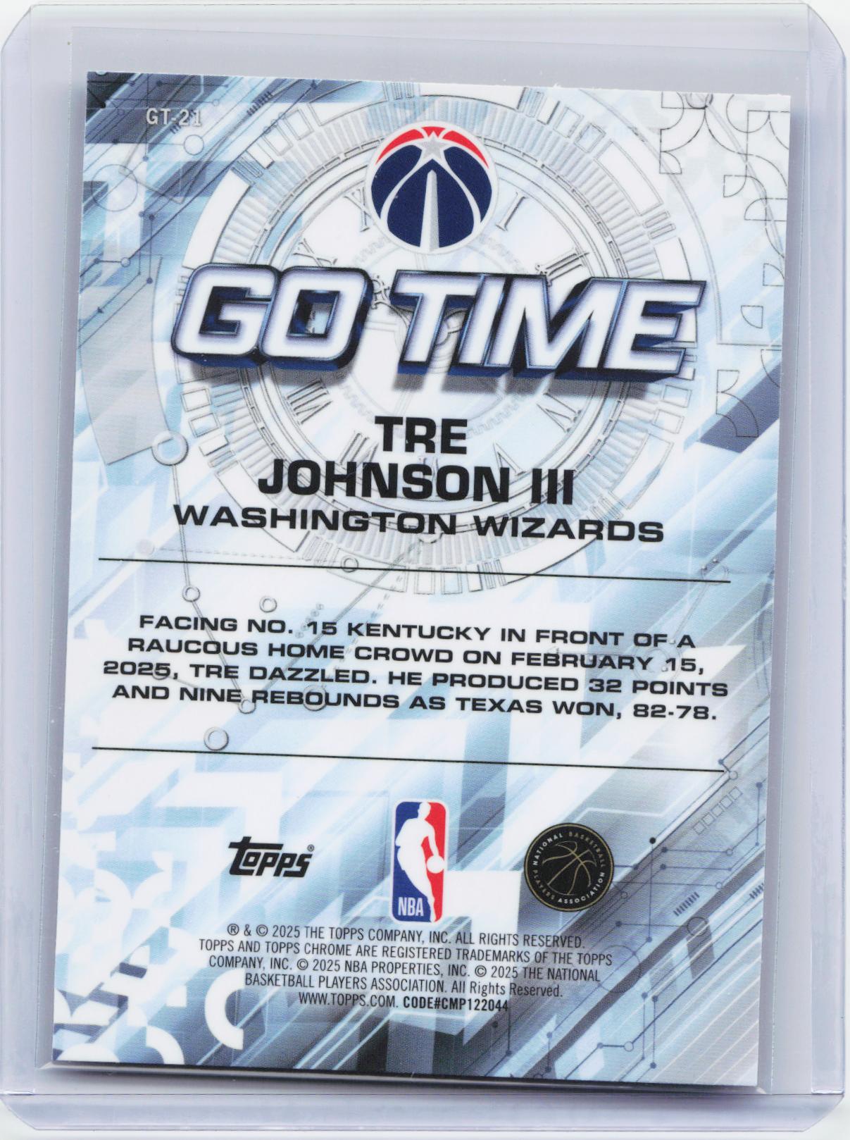 2025-26 Topps Chrome #GT-21 Tre Johnson III Go Time