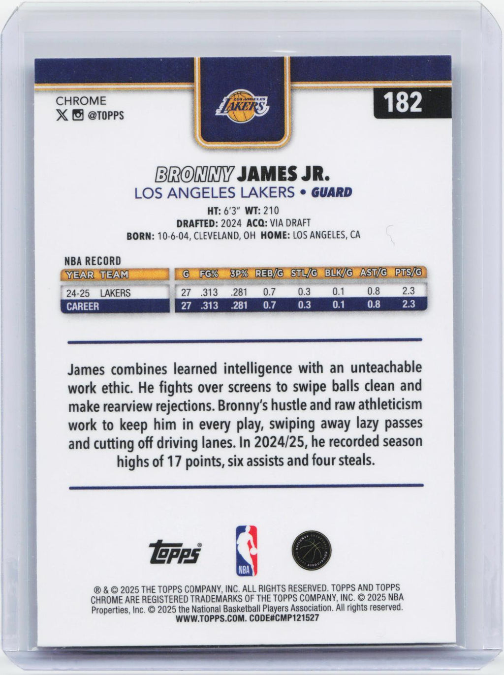 2025-26 Topps Chrome #182 Bronny James Jr. X-Fractor