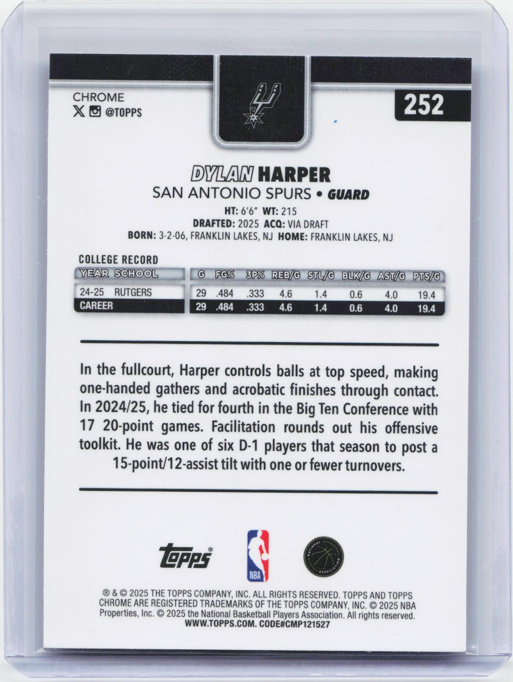 2025-26 Topps Chrome #252 Dylan Harper