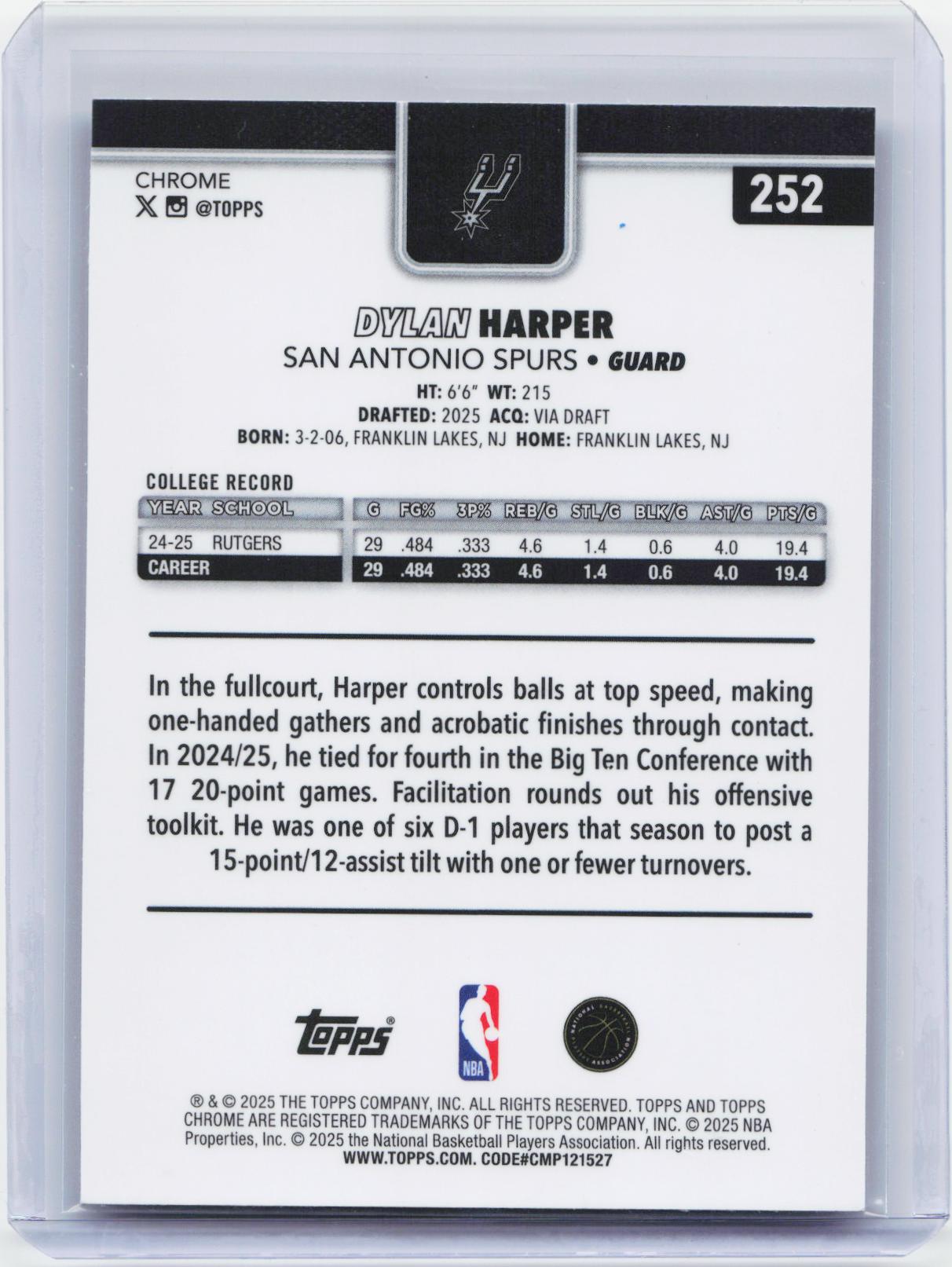 2025-26 Topps Chrome #252 Dylan Harper