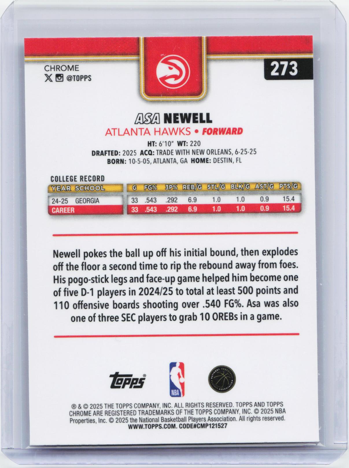 2025-26 Topps Chrome #273 Asa Newell