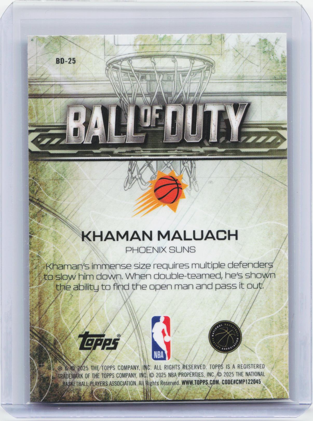2025-26 Topps Chrome #BD-25 Khaman Maluach Ball of Duty