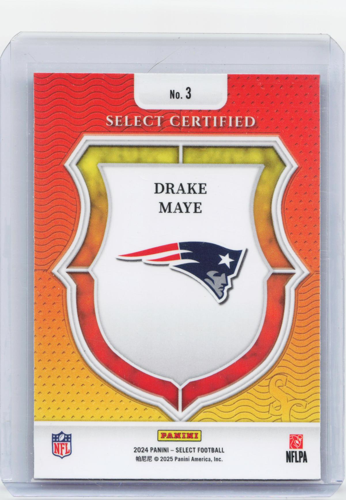 2024 Panini Select #3 Drake Maye Select Certified Rookies