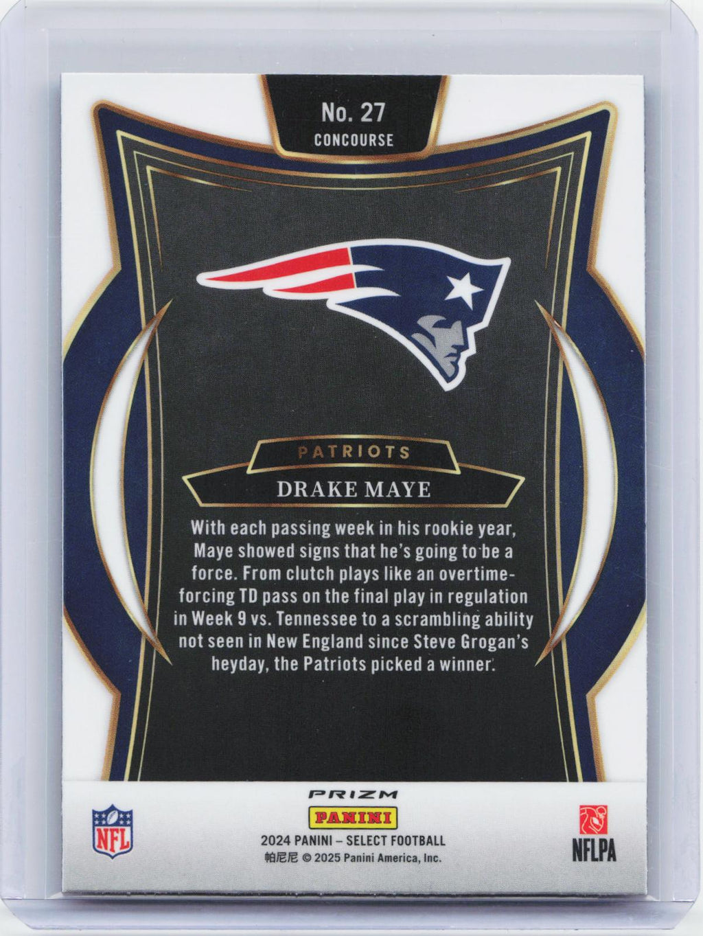 2024 Panini Select #27 Drake Maye Black & Red Prizm Shock