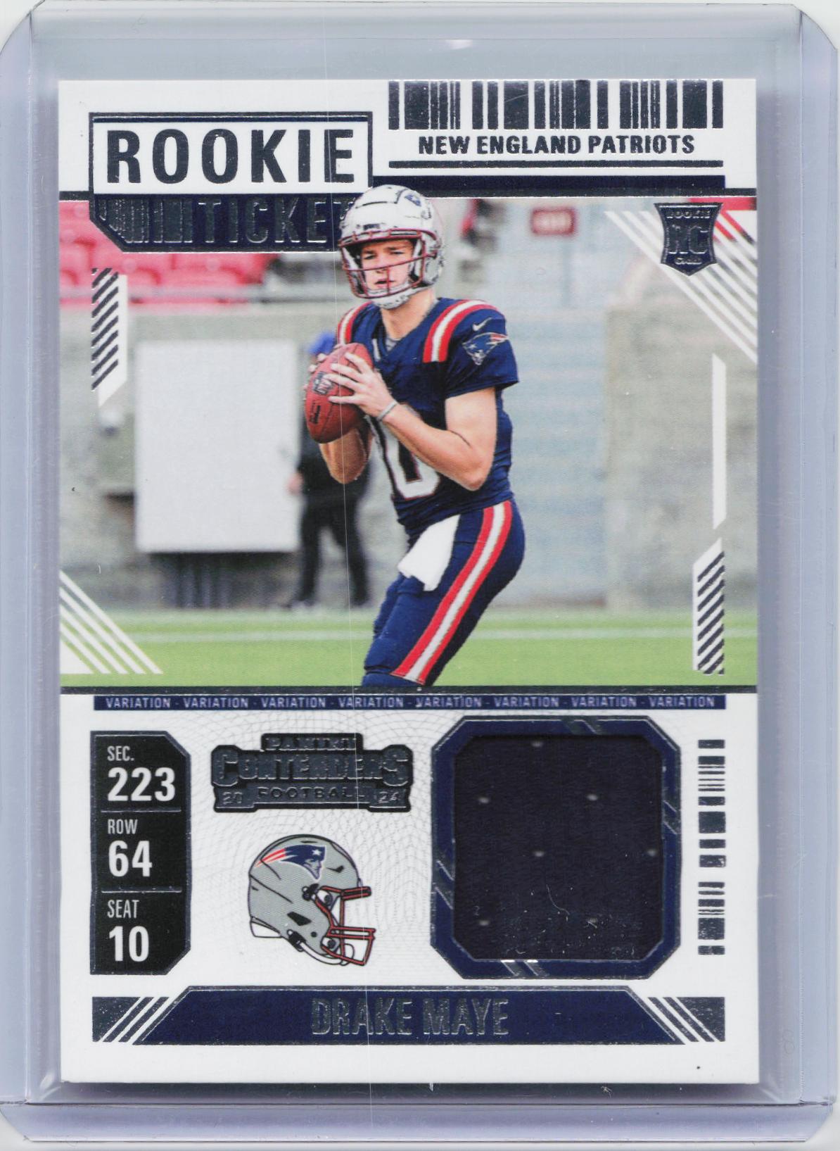 2024 Panini Contenders #RTS-DME Drake Maye Rookie Ticket Swatches