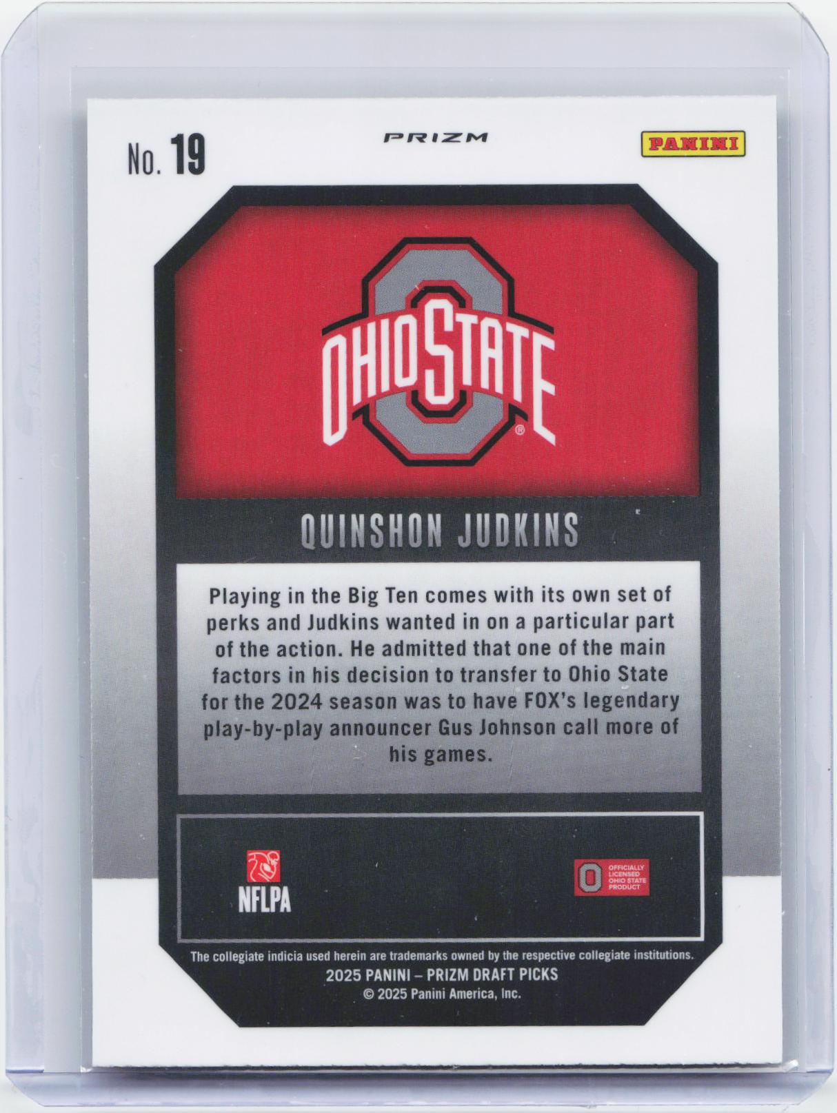 2025 Panini Prizm Draft Picks #19 Quinshon Judkins New Recruits Gold Ice