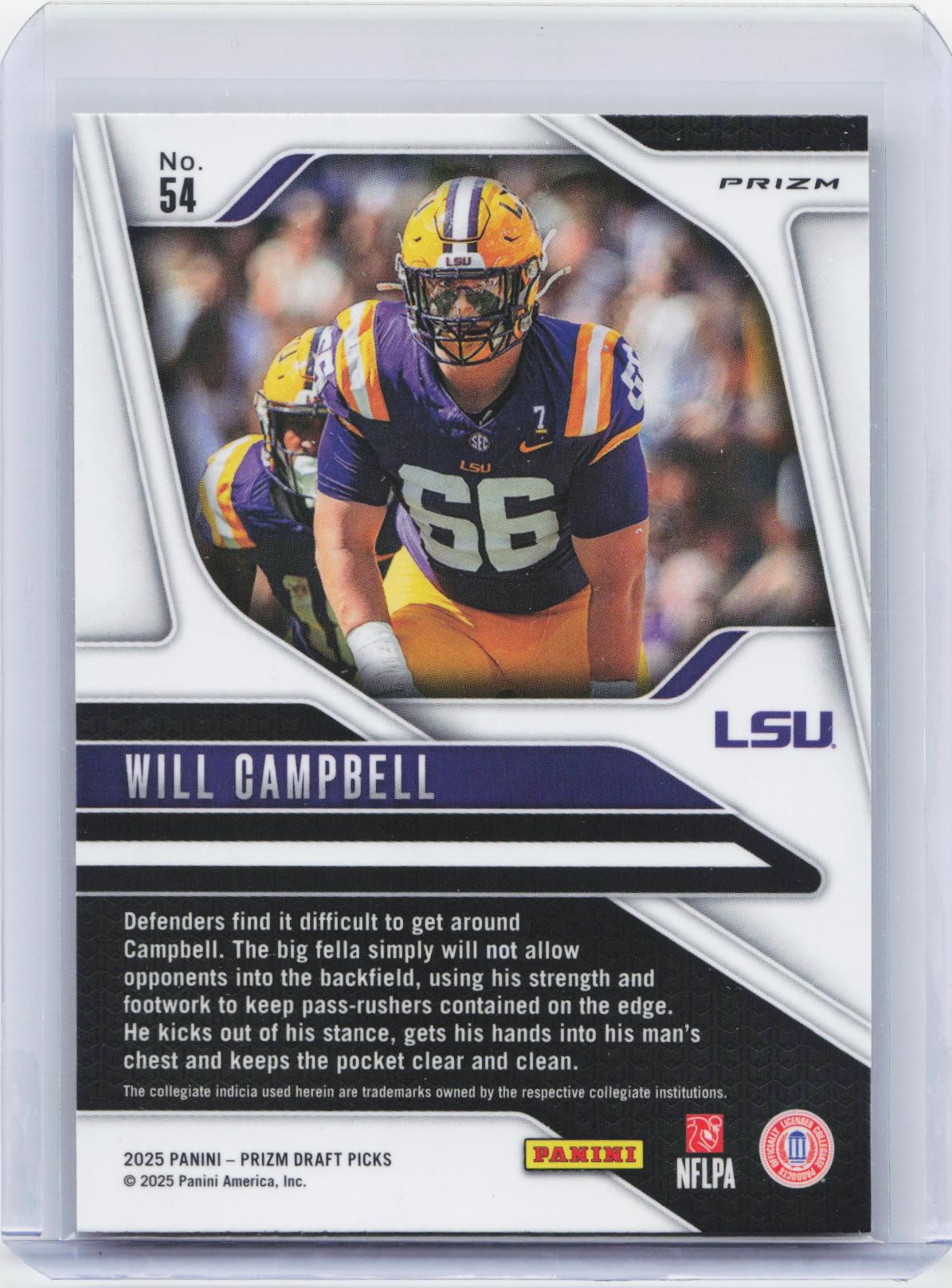 2025 Panini Prizm Draft Picks #54 Will Campbell Prizms Gold Ice