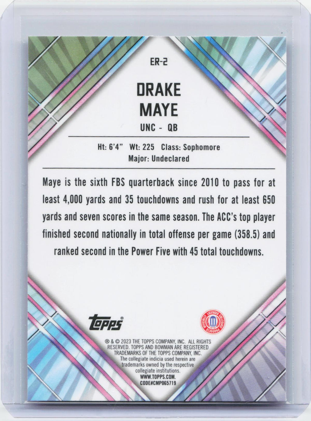 2023 Bowman University Chrome #ER-2 Drake Maye Unexpected Delights Early Risers