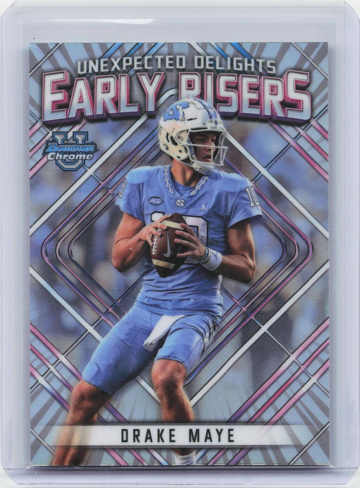 2023 Bowman University Chrome #ER-2 Drake Maye Unexpected Delights Early Risers