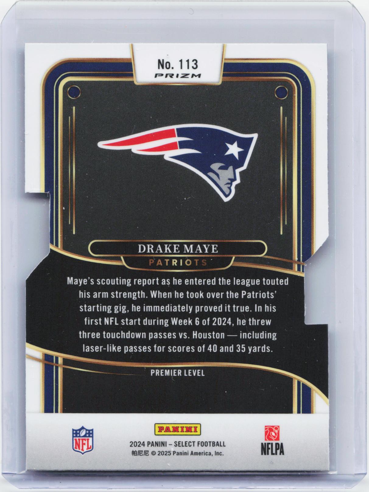 2024 Panini Select #113 Drake Maye Silver Prizm Die Cut