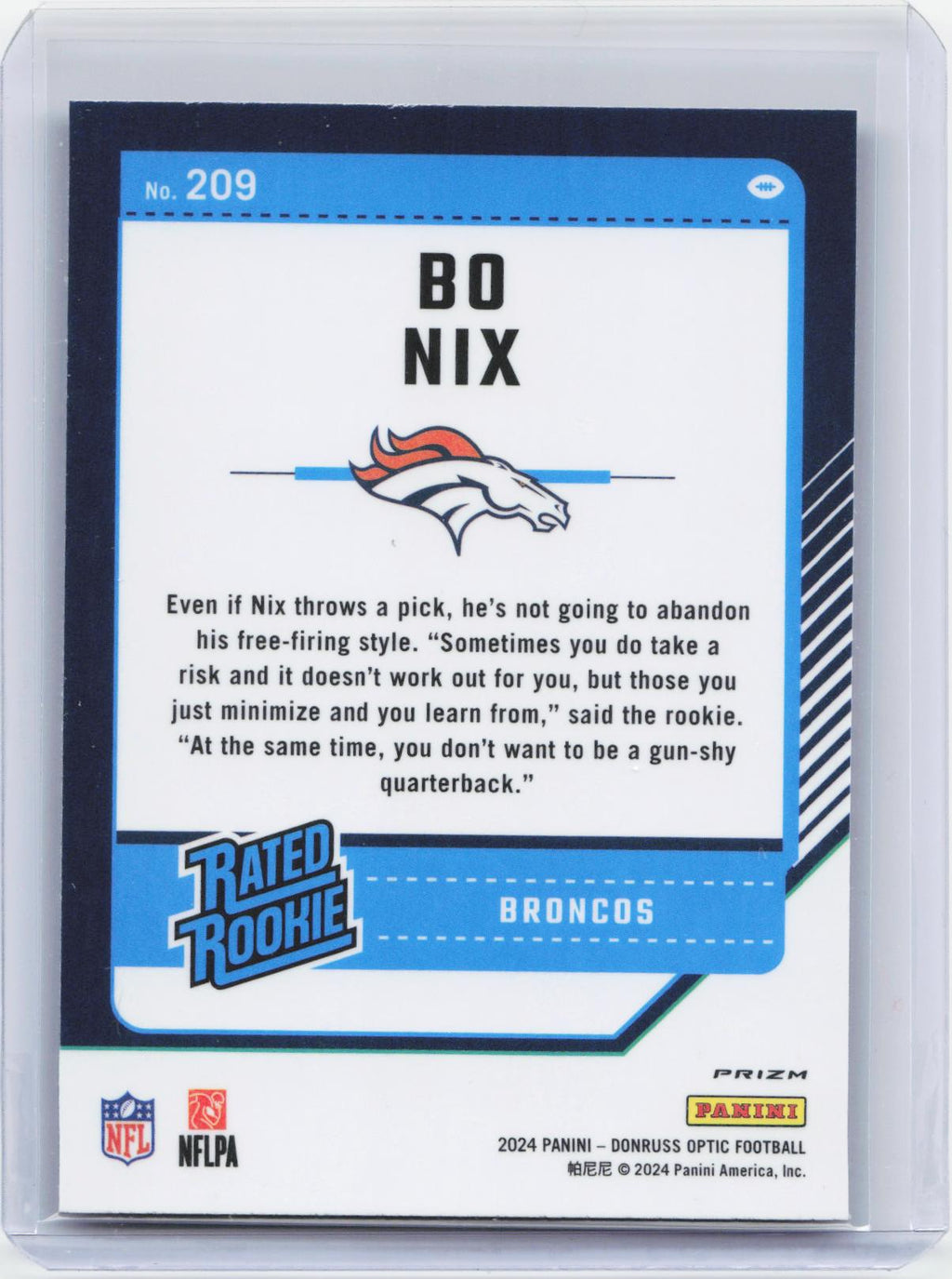 2024 Donruss Optic #209 Bo Nix Purple Shock