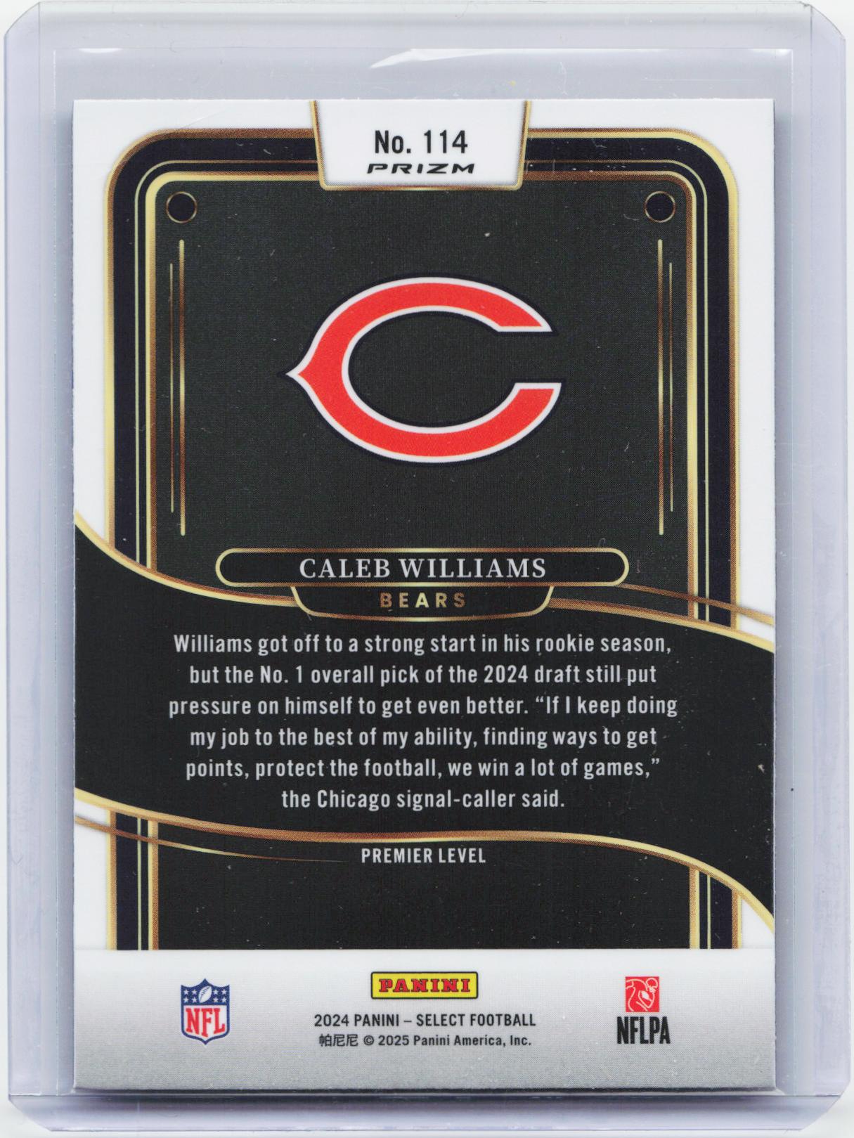 2024 Panini Select #114 Caleb Williams Red & Blue Prizm Shock