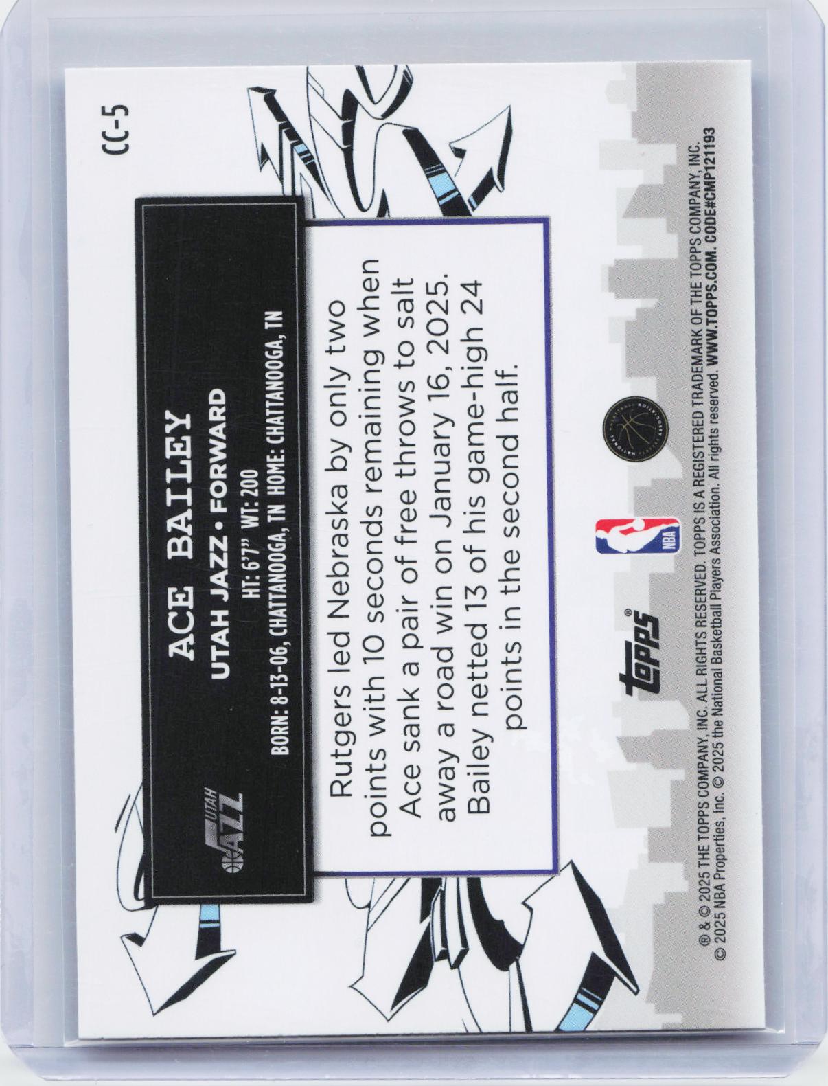 2025-26 Topps #CC-5 Ace Bailey Clutch City Prospects