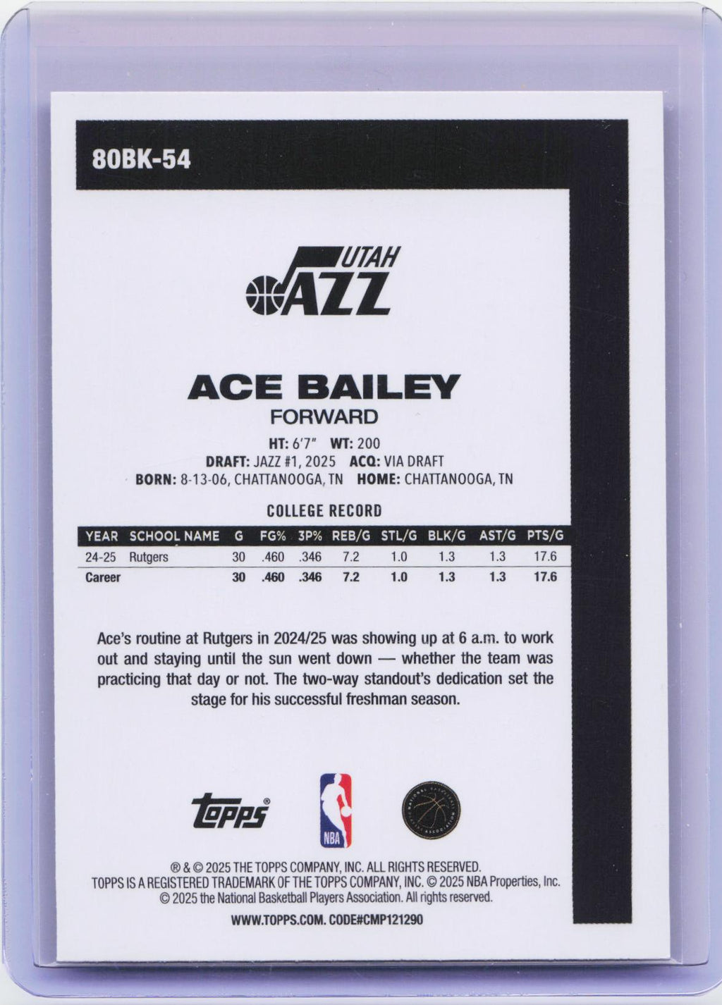 2025-26 Topps #80BK-54 Ace Bailey 1980-81 Topps Basketball