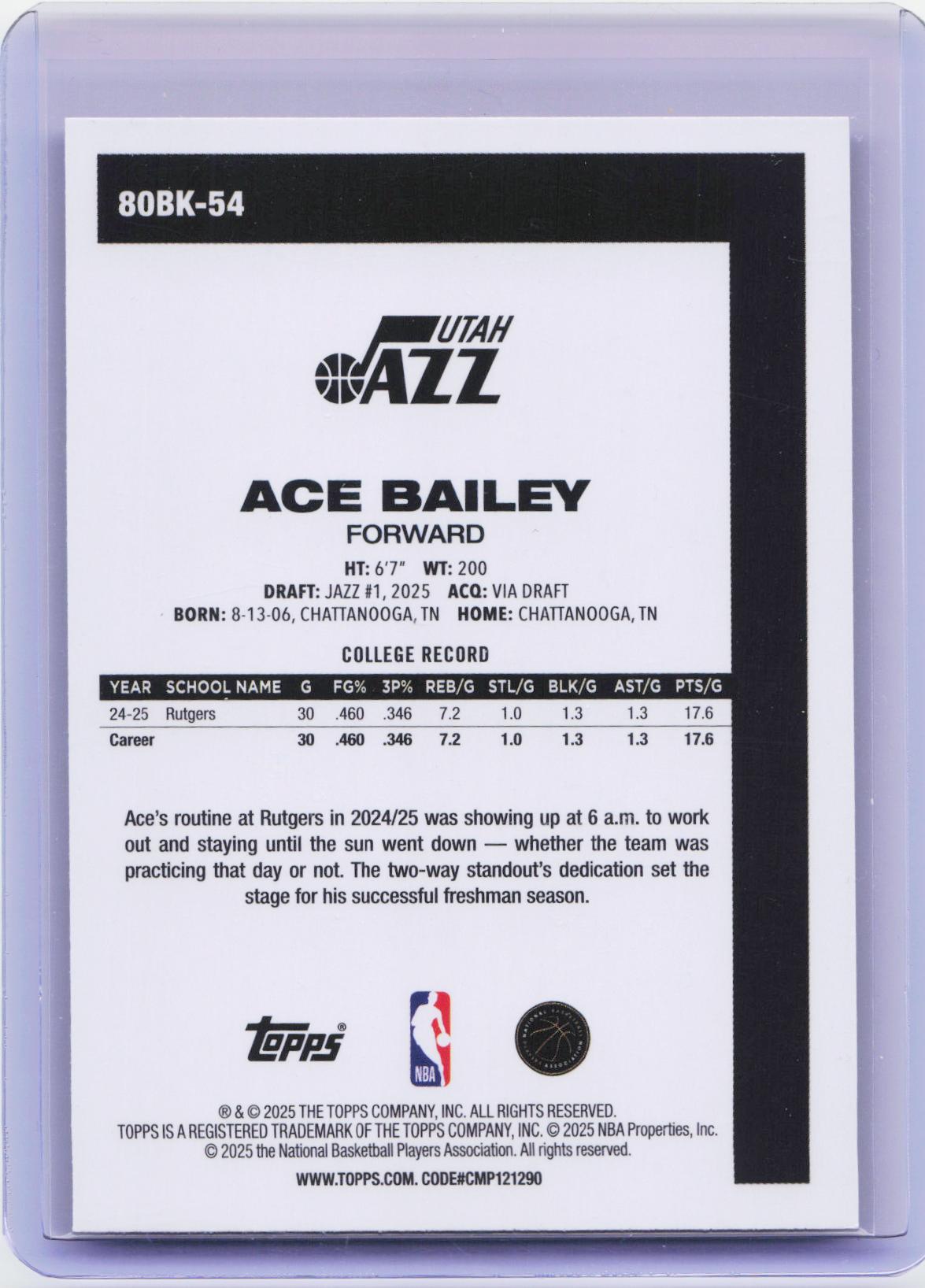 2025-26 Topps #80BK-54 Ace Bailey 1980-81 Topps Basketball