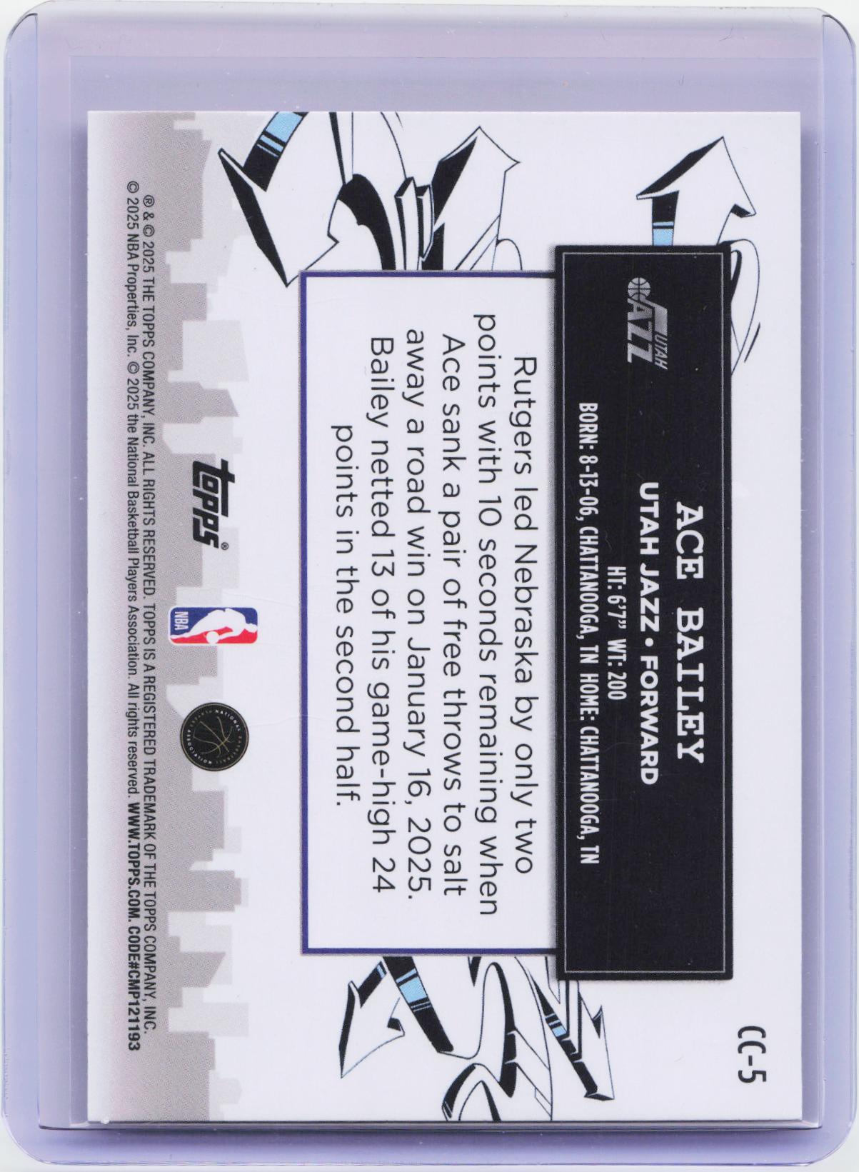2025-26 Topps #CC-5 Ace Bailey Clutch City Prospects