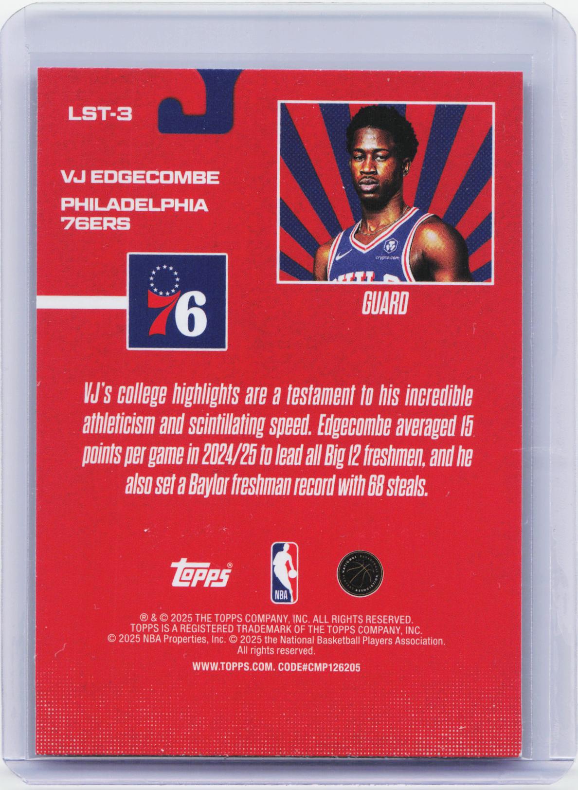 2025-26 Topps #LST-3 VJ Edgecombe Limited Stock Legends