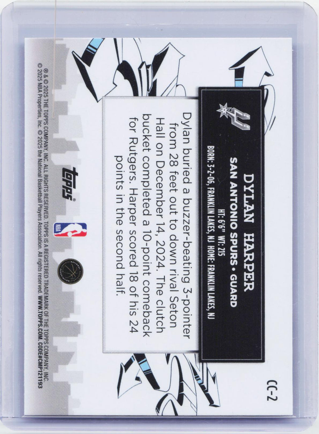 2025-26 Topps #CC-2 Dylan Harper Clutch City Prospects