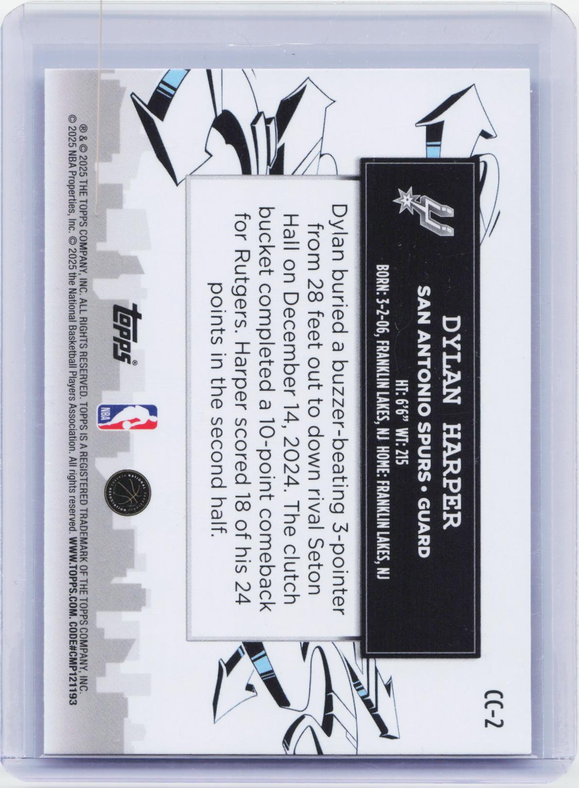 2025-26 Topps #CC-2 Dylan Harper Clutch City Prospects