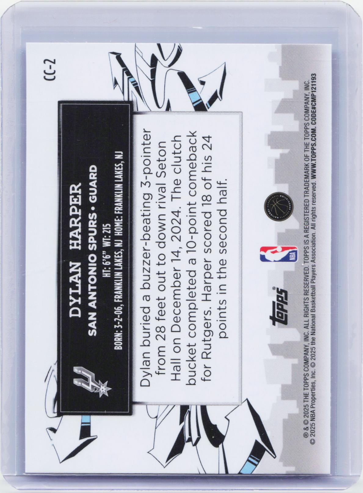 2025-26 Topps #CC-2 Dylan Harper Clutch City Prospects