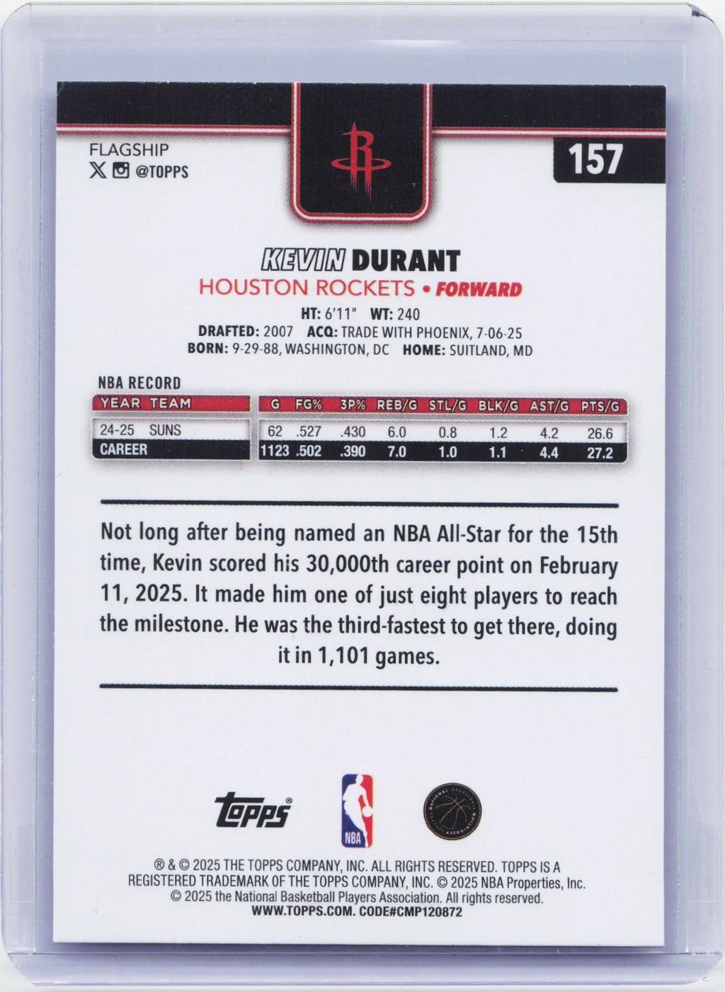 2025-26 Topps #157 Kevin Durant Diamante