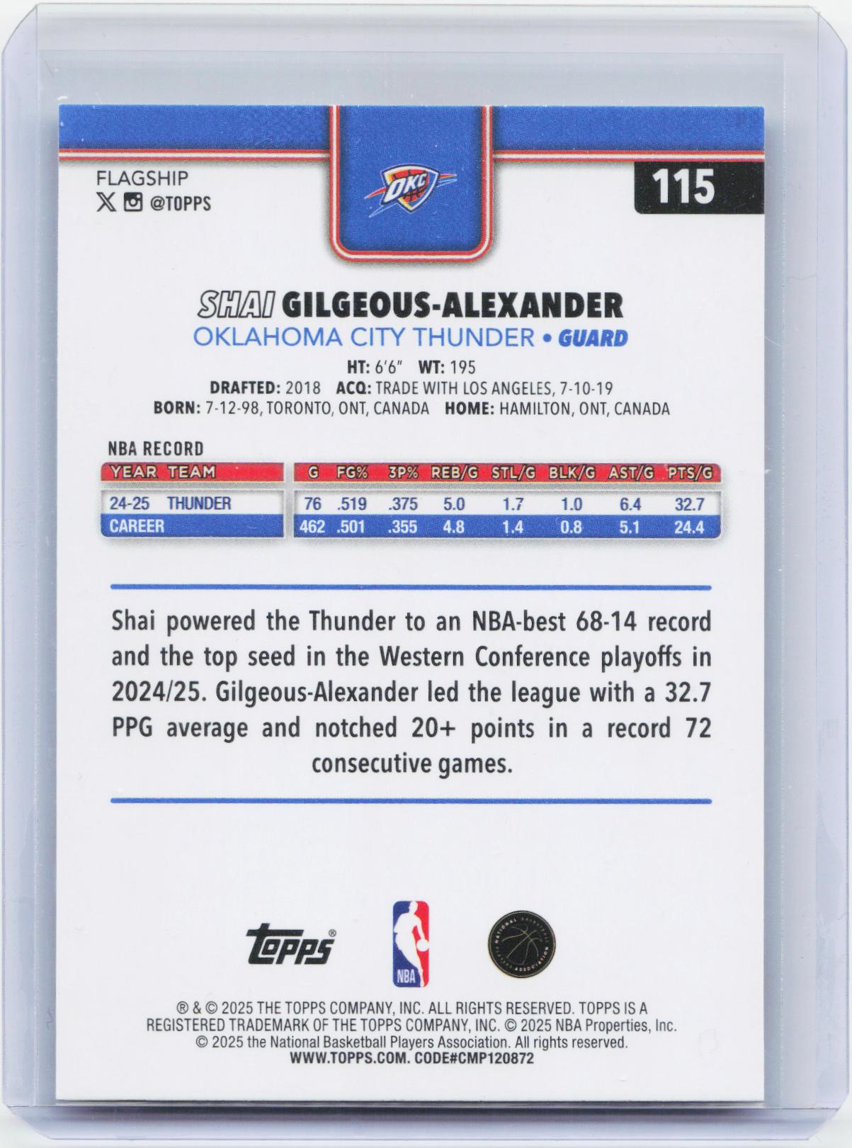 2025-26 Topps #115 Shai Gilgeous-Alexander