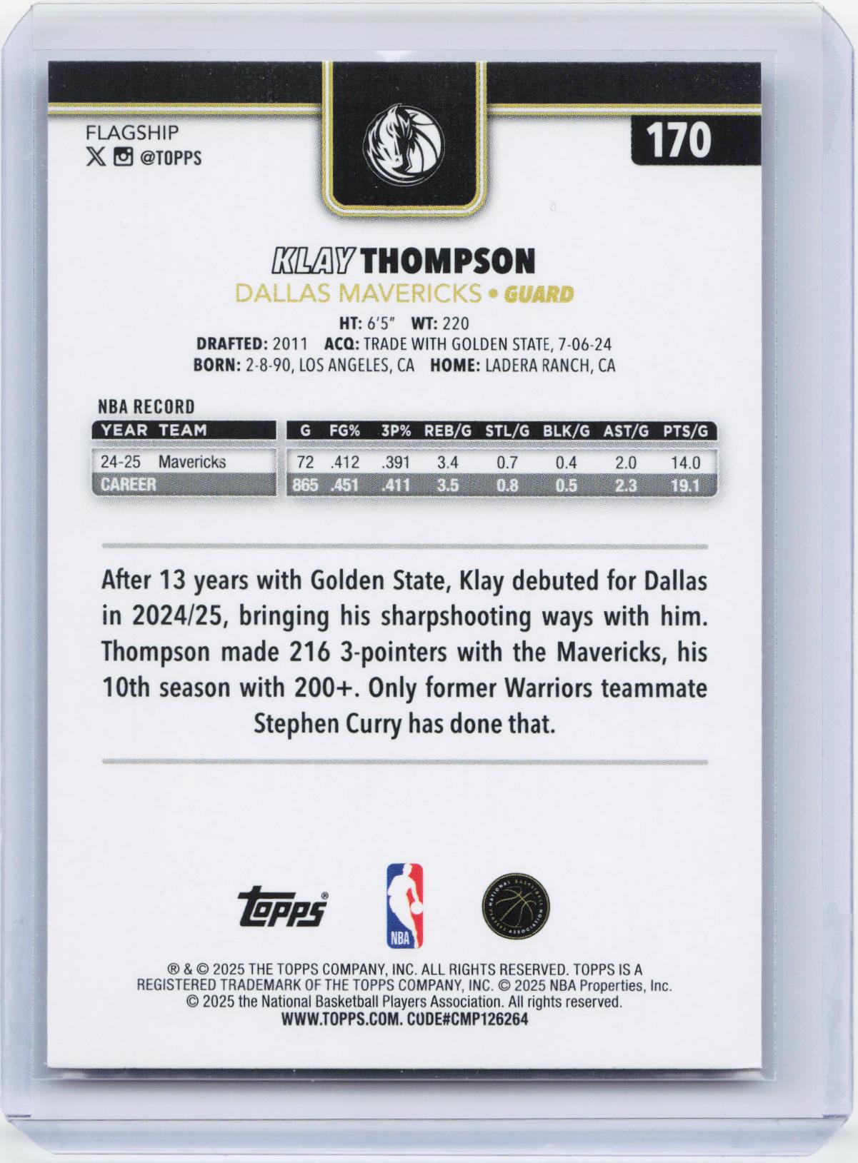 2025-26 Topps #170 Klay Thompson Blackout