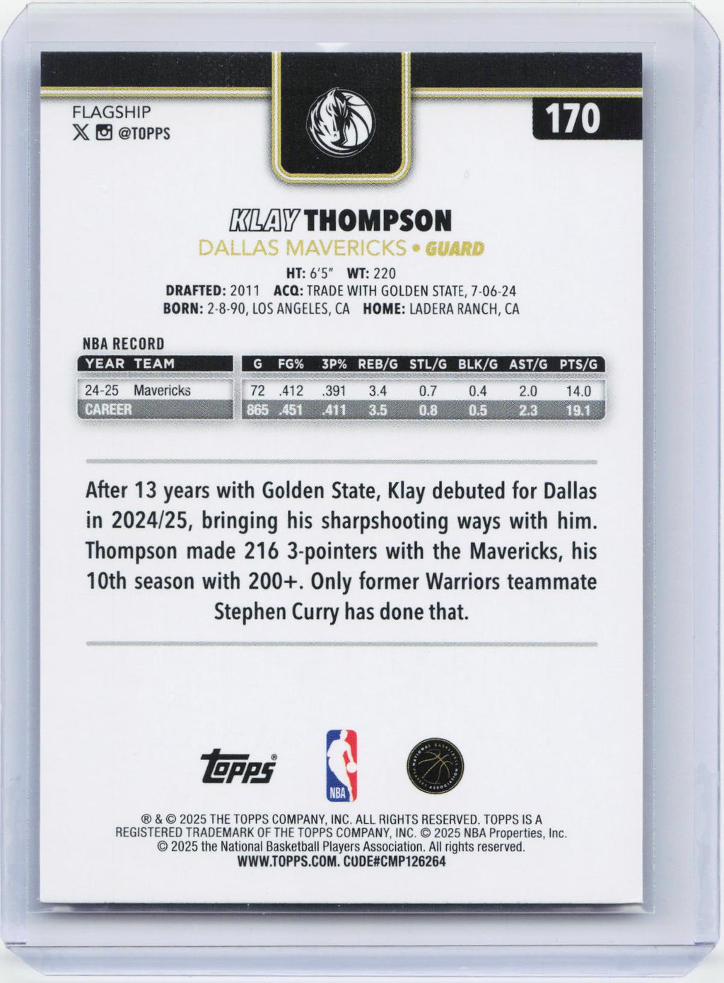 2025-26 Topps #170 Klay Thompson Blackout