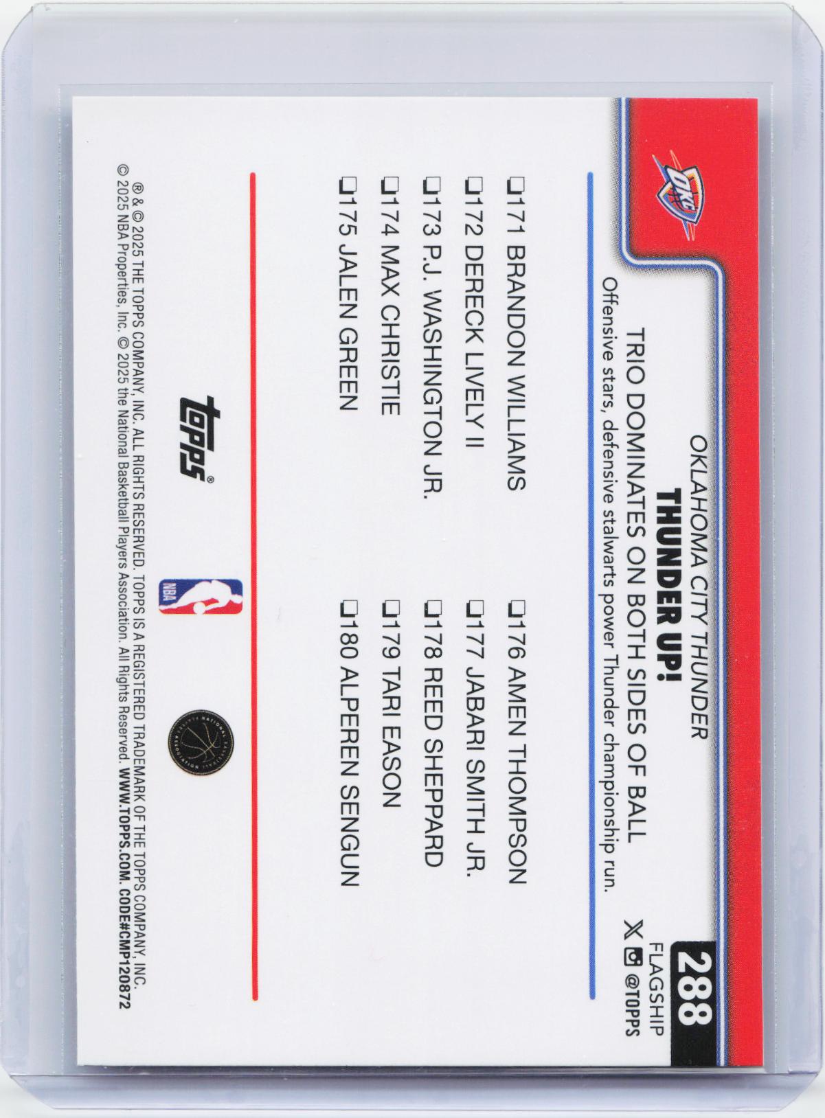 2025-26 Topps #288 Thunder Up!: Trio Dominates On Both Sides Of Ball Sandglitter