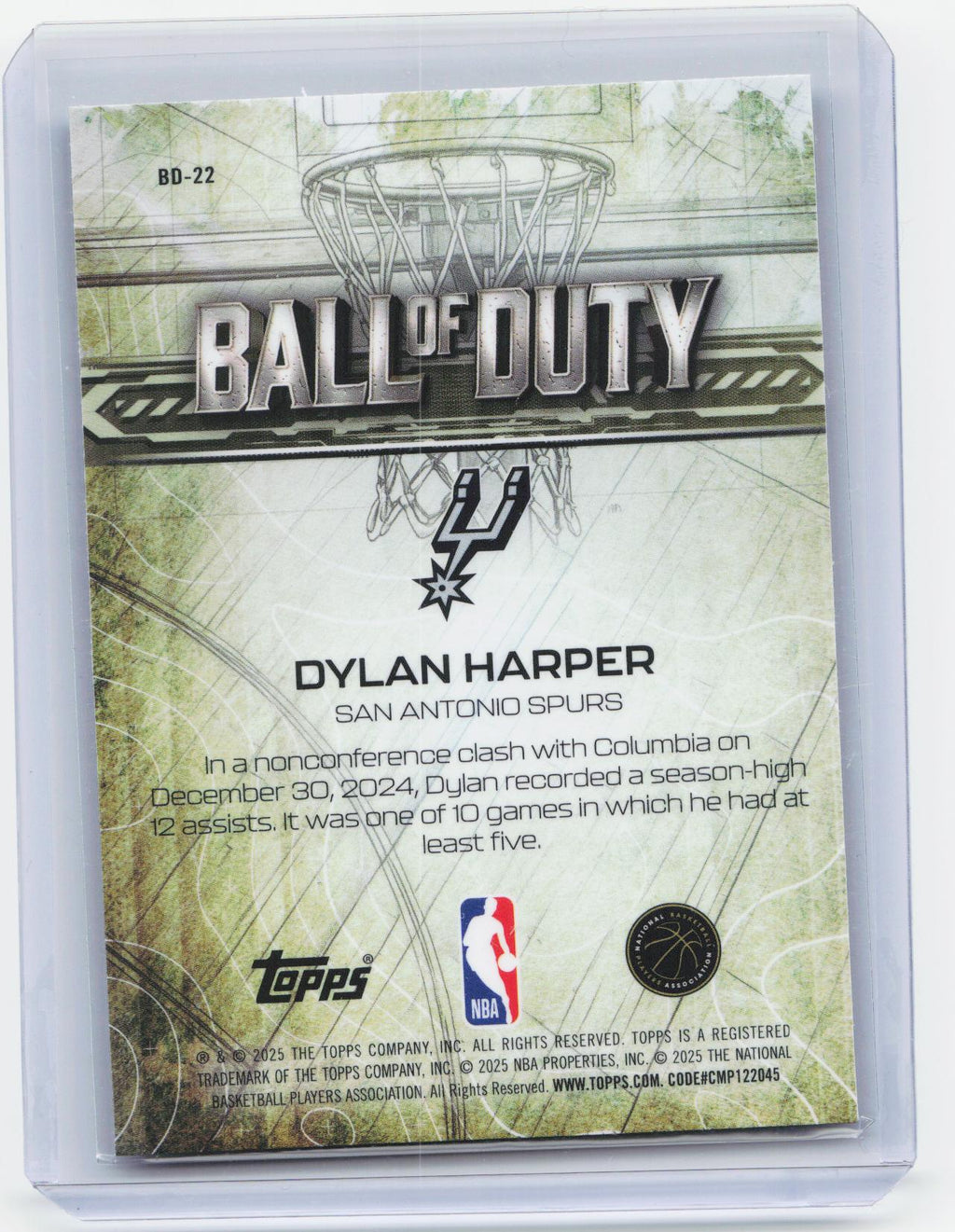 2025-26 Topps Chrome #BD-22 Dylan Harper Ball of Duty