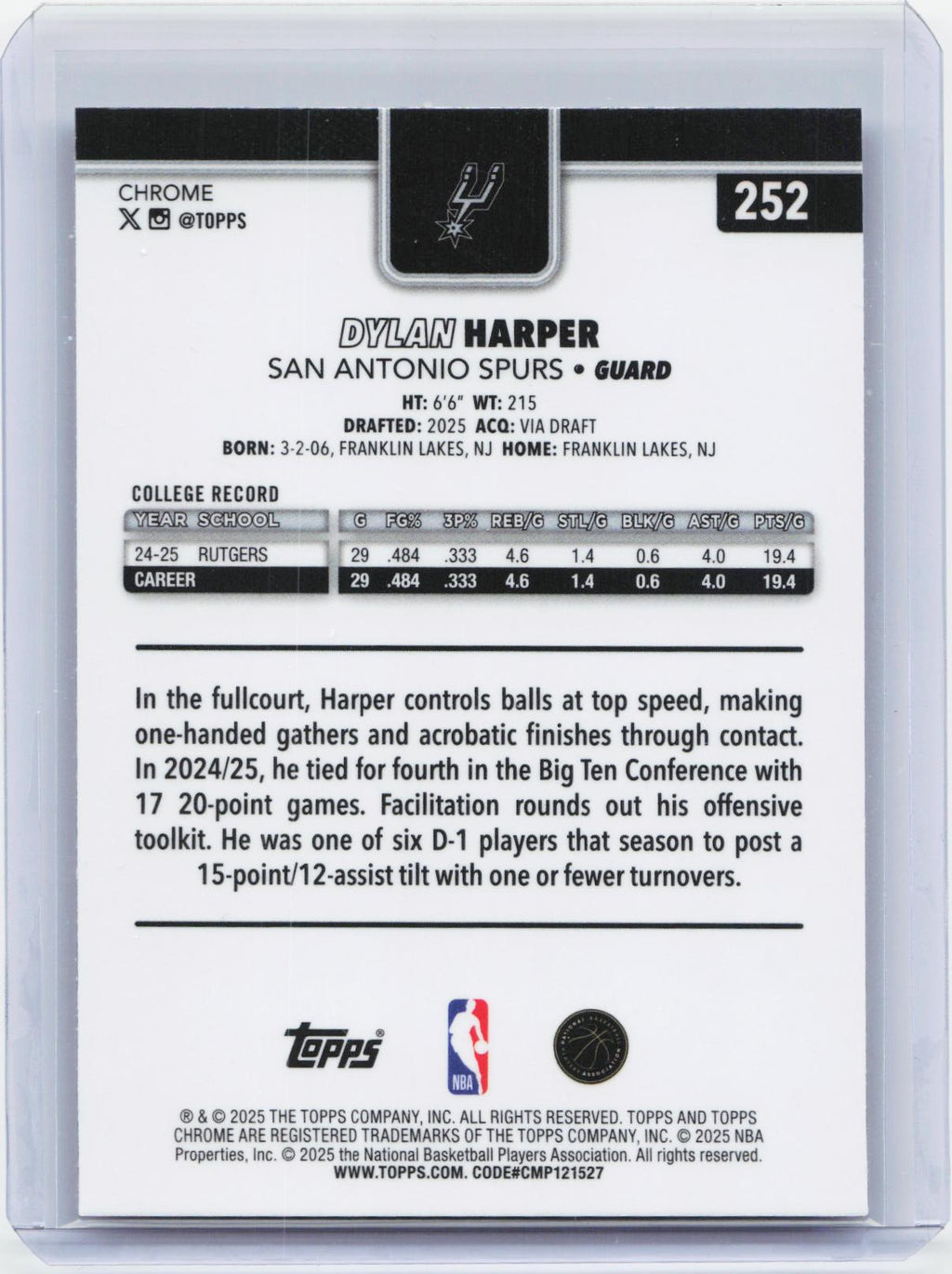 2025-26 Topps Chrome #252 Dylan Harper