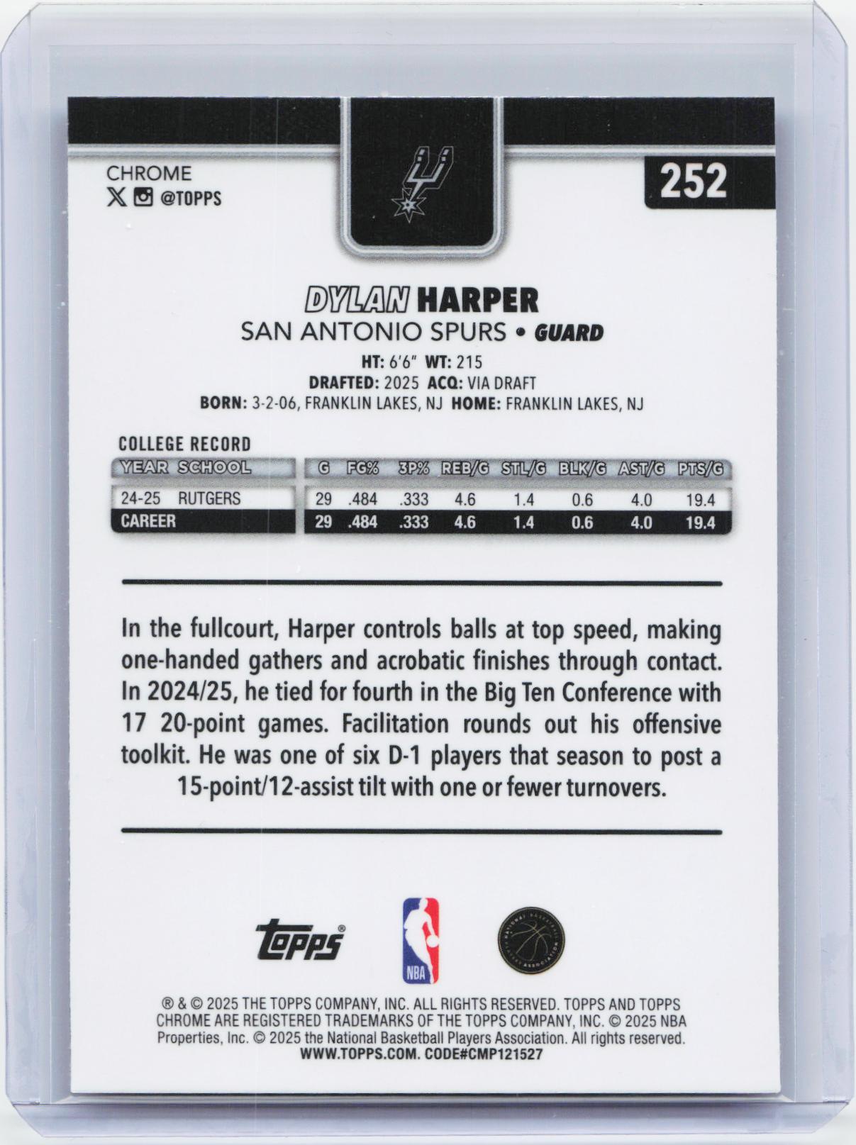 2025-26 Topps Chrome #252 Dylan Harper