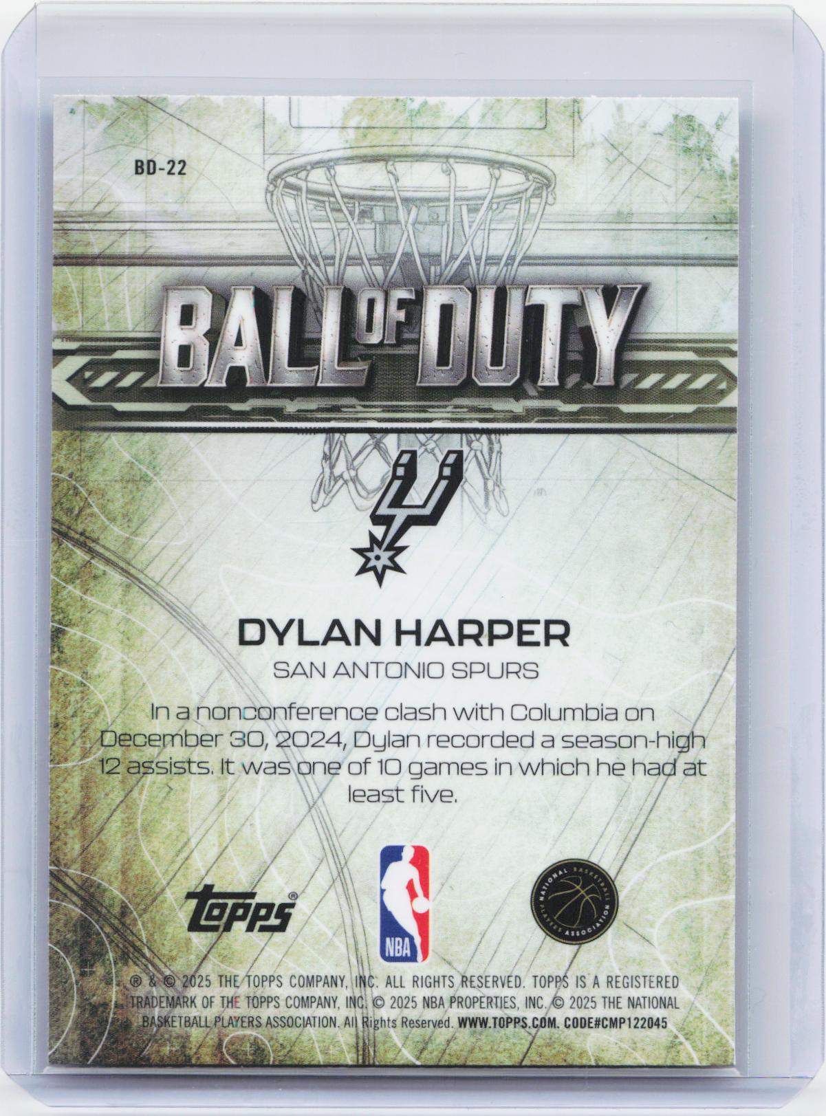 2025-26 Topps Chrome #BD-22 Dylan Harper Ball of Duty