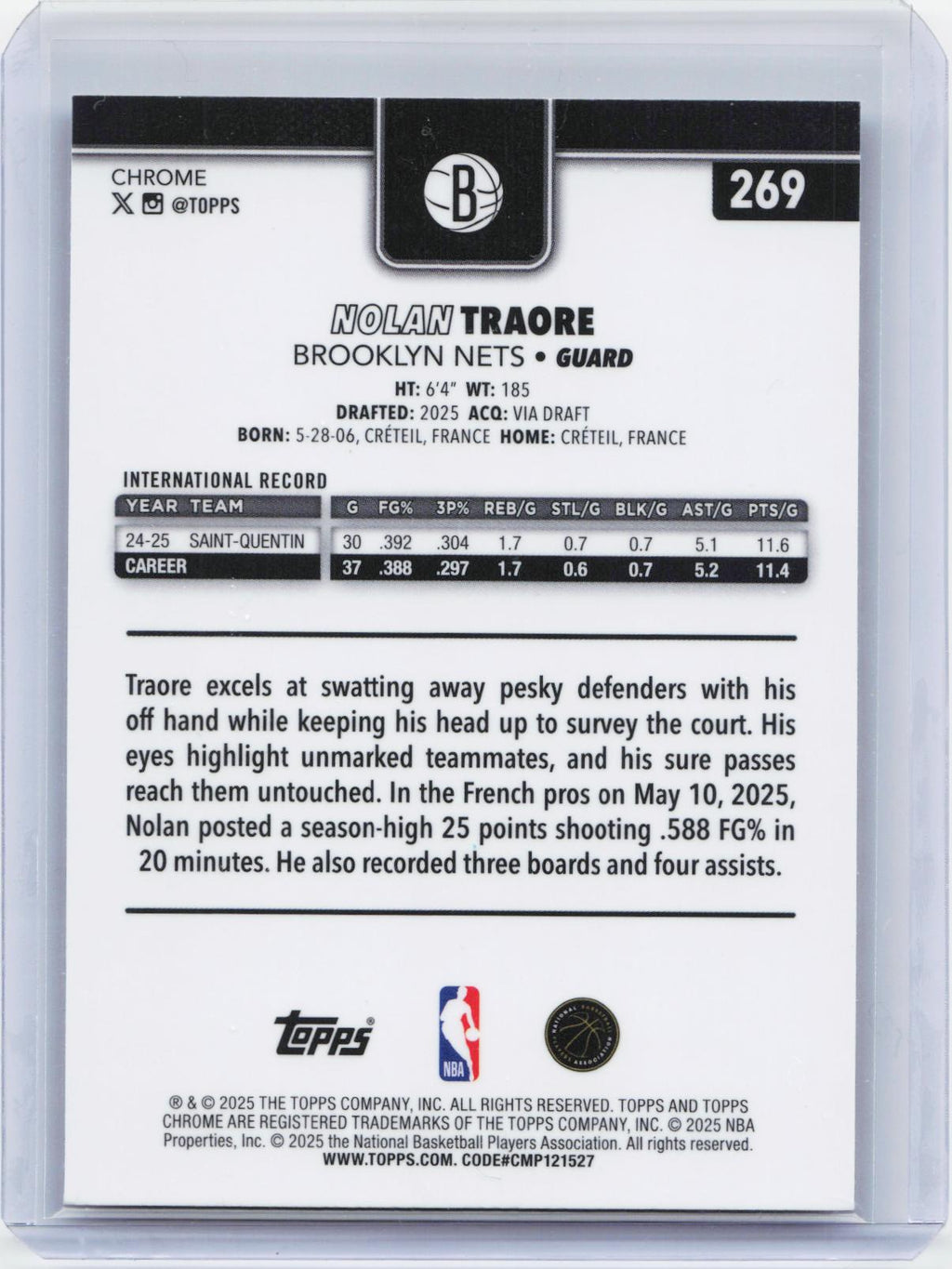 2025-26 Topps Chrome #269 Nolan Traore X-Fractor