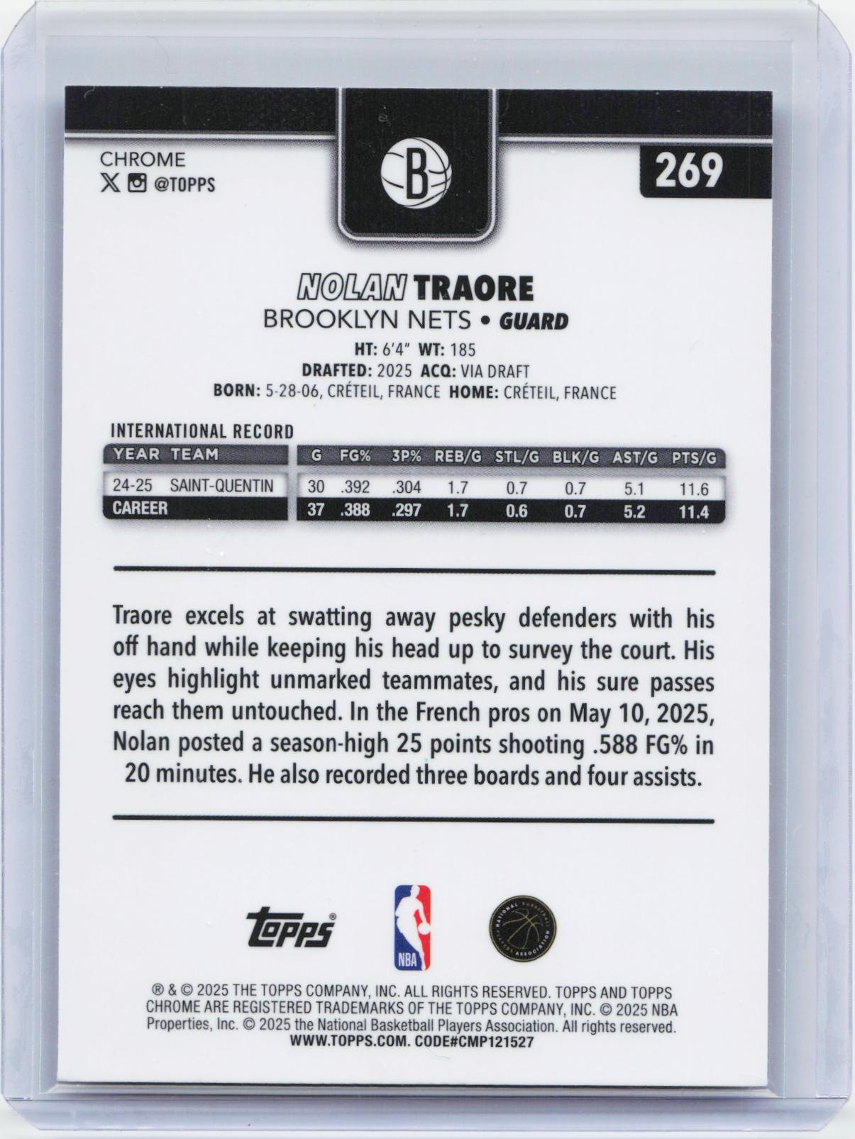 2025-26 Topps Chrome #269 Nolan Traore X-Fractor