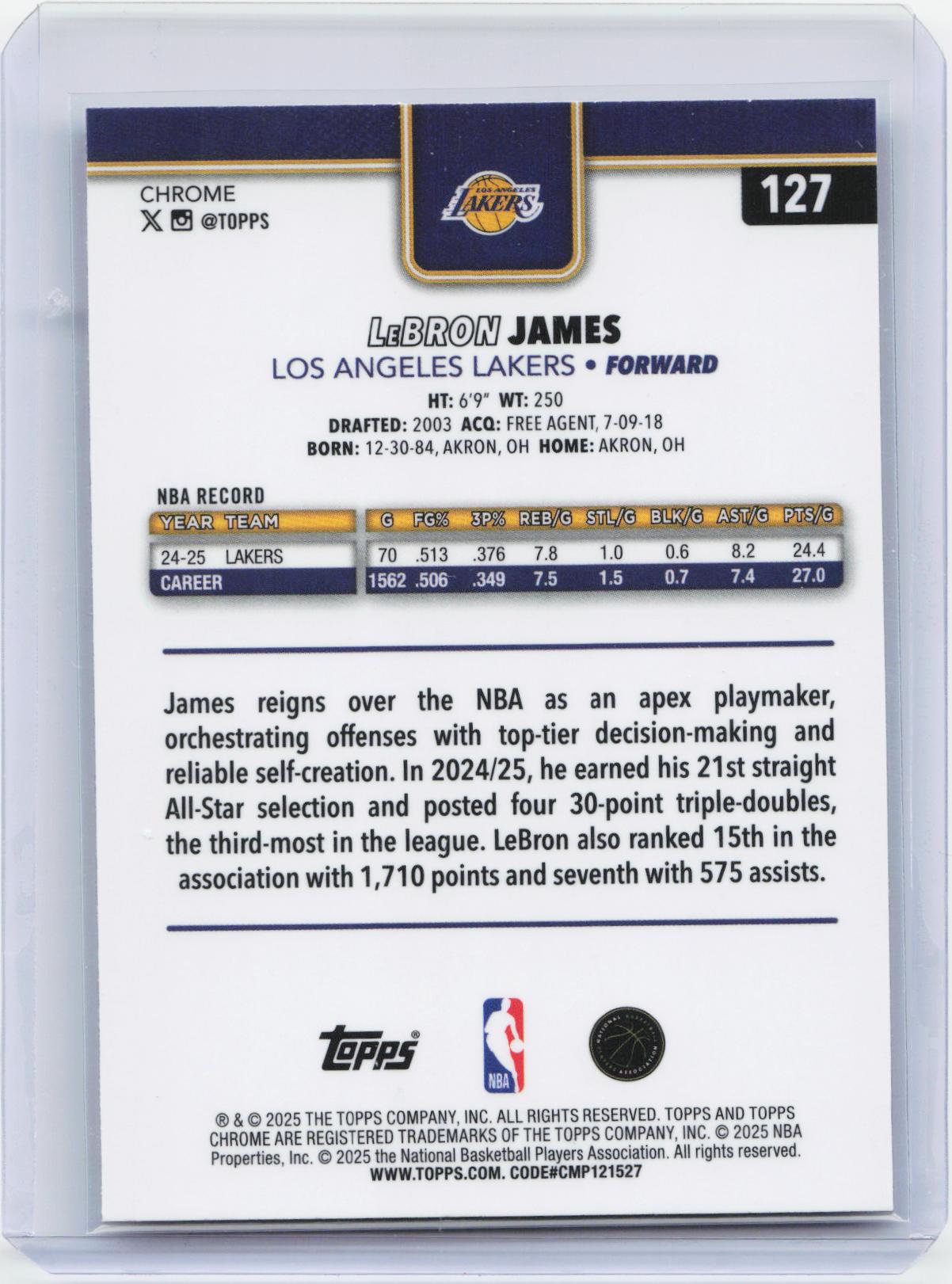 2025-26 Topps Chrome #127 LeBron James