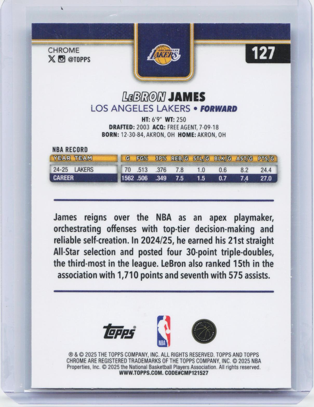 2025-26 Topps Chrome #127 LeBron James